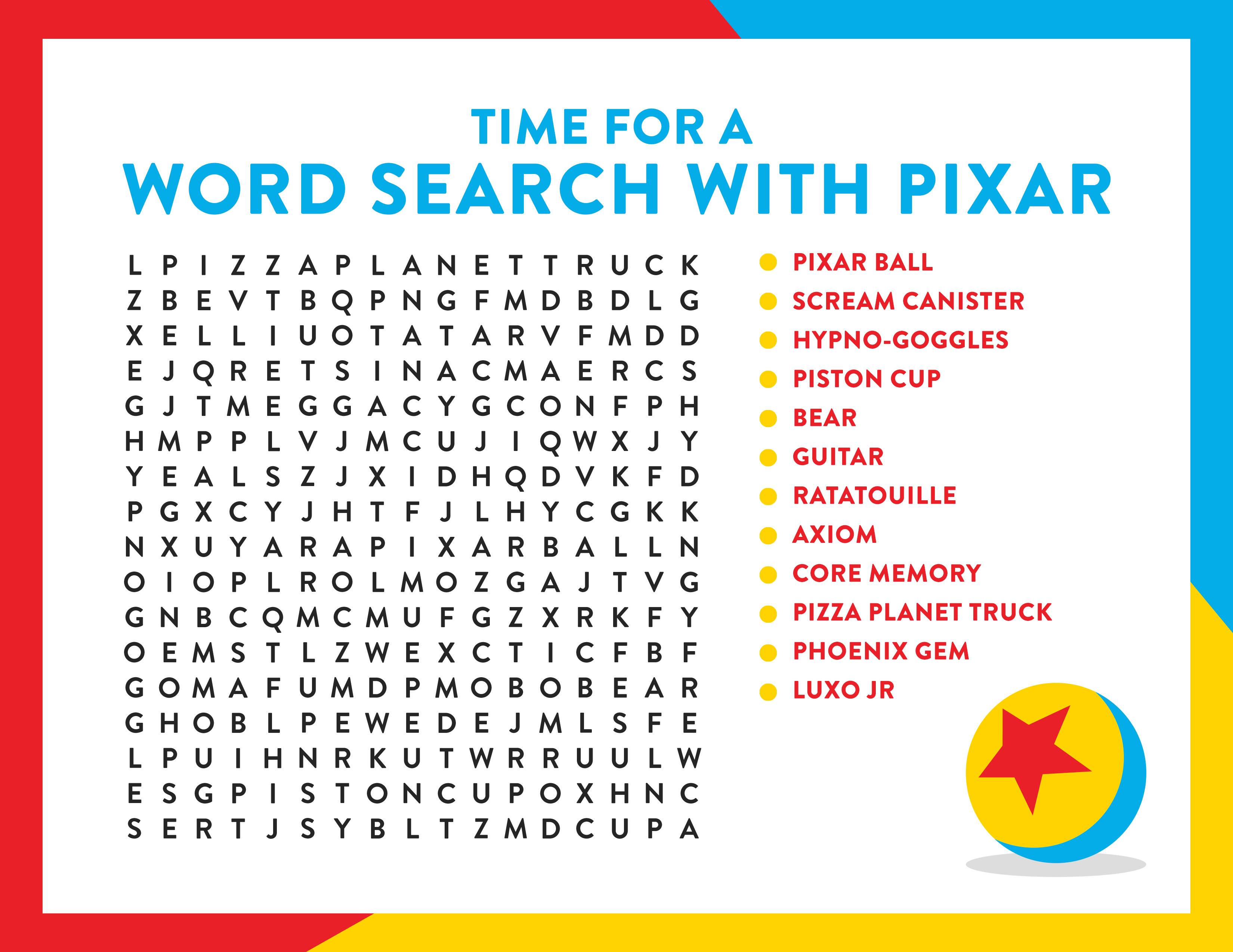 pixar word search