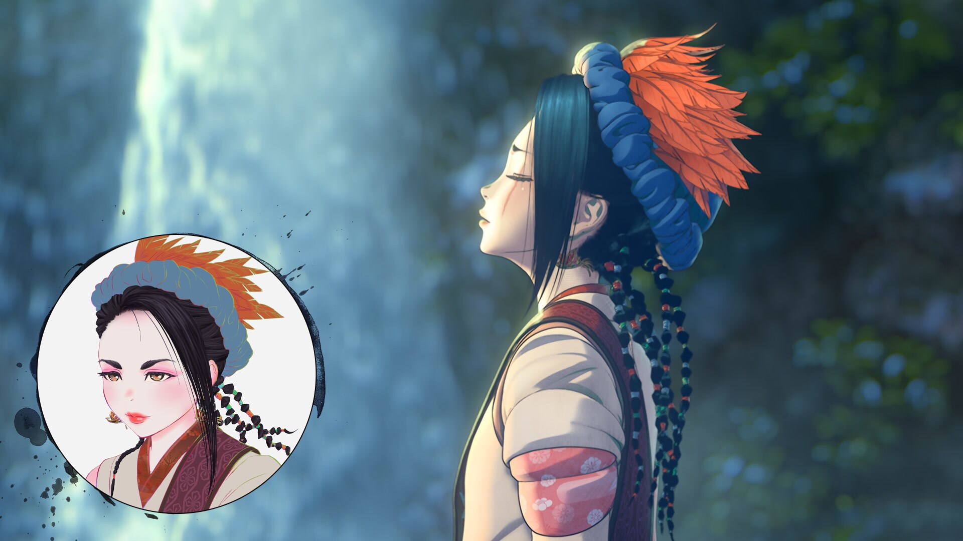 Buddhist beliefs and Japanese mythology are reflected in the Padawan’s rebirth, with feathers and bird jewelry incorporated into Nakime’s design to represent her spiritual rebirth.