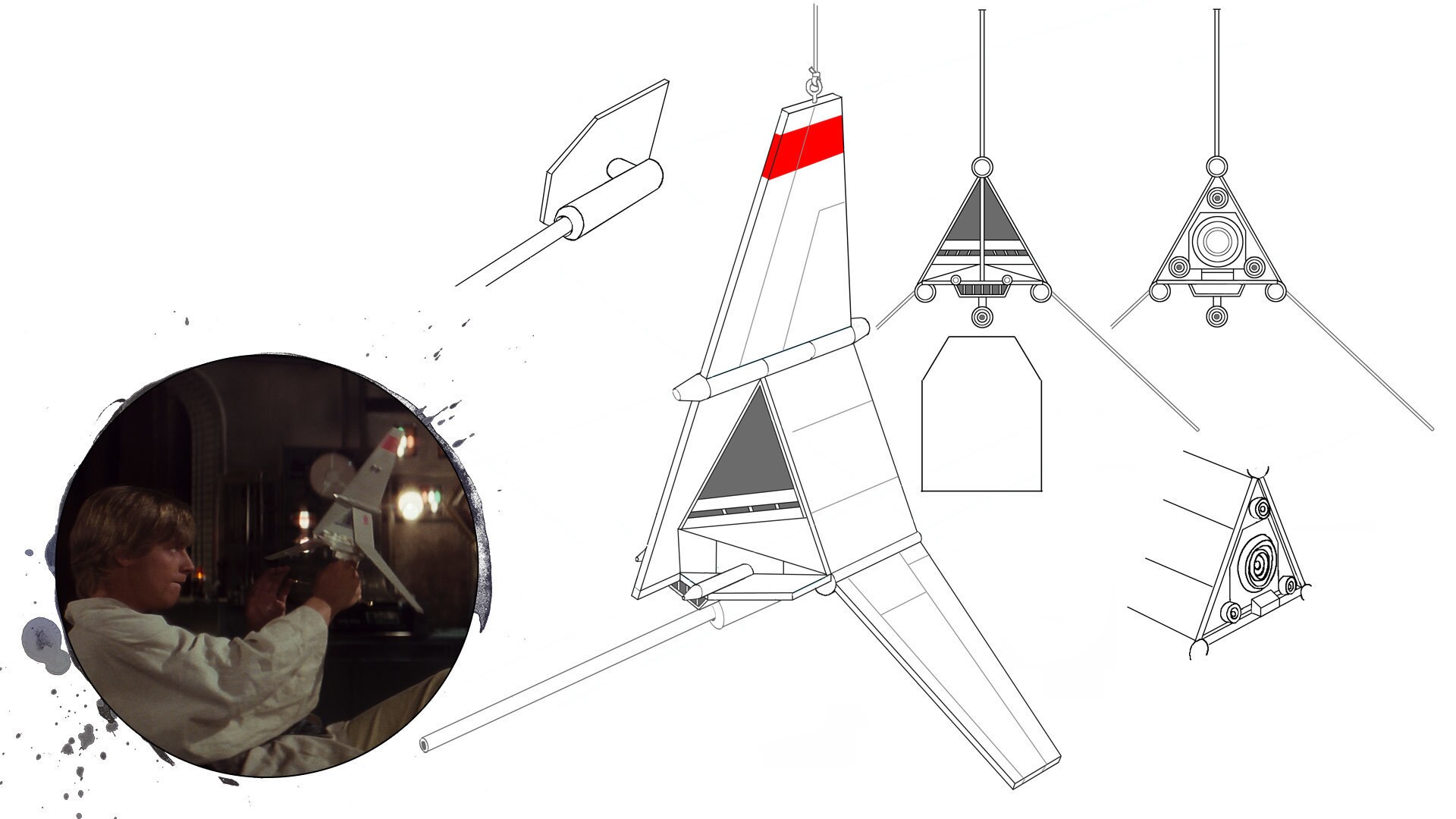 At a vendor’s stall, toy starships include a Y-wing, a Bespin cloud car, an Imperial TIE fighter,...