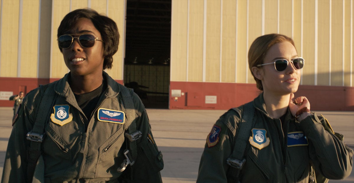 Lashana Lynch as Maria Lambeau and Brie Larson as Carol Danvers in Captain Marvel