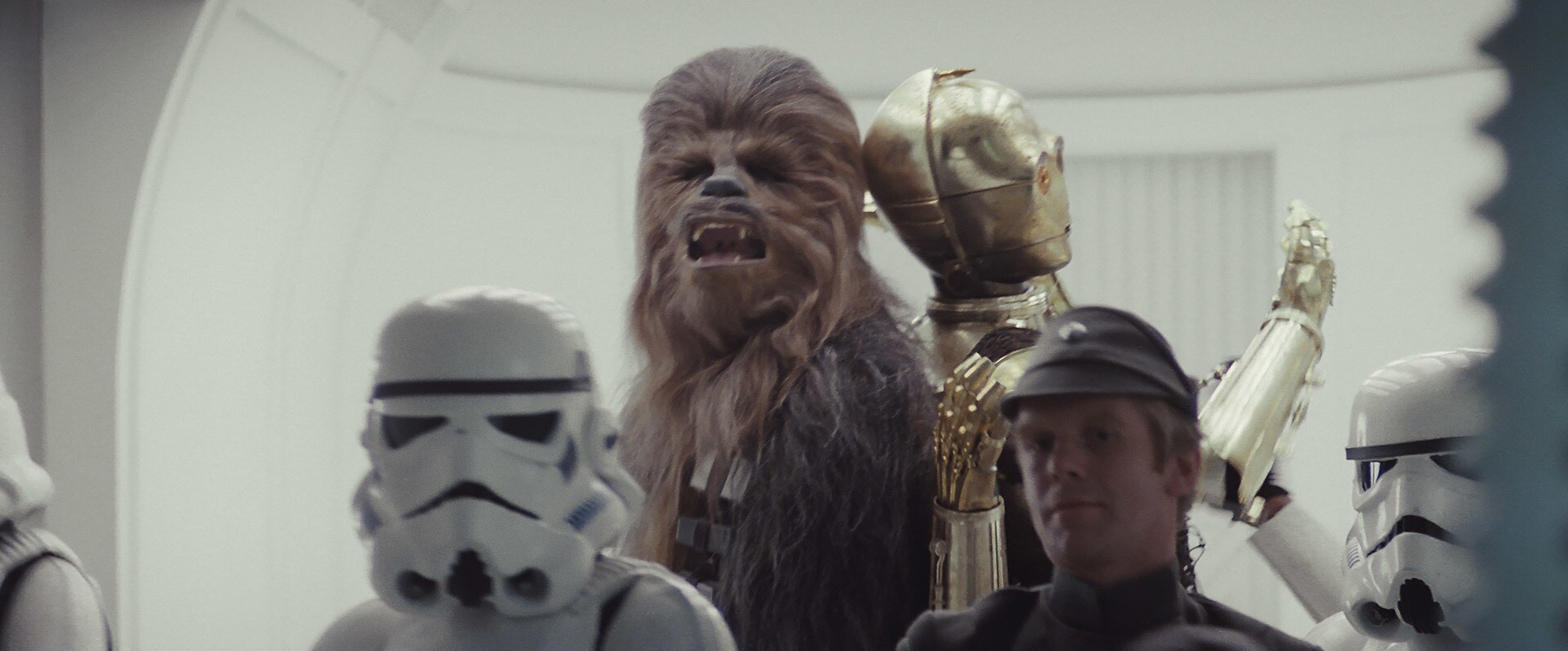 C-3PO has also been worn like clothing, slung over Chewbacca’s back on Cloud City while the dependable Wookiee finished repairing him.