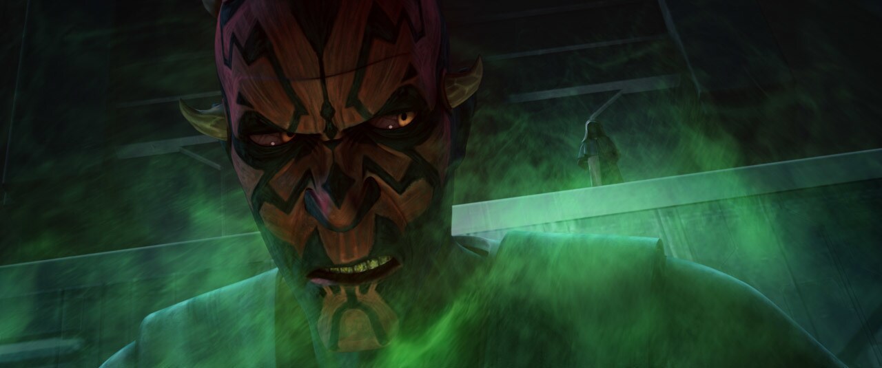 Darth Sidious arrives to subdue his former apprentice, Maul.