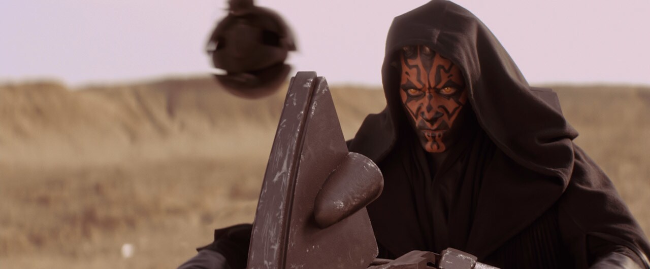 Darth Maul looks for Qui-Gon Jinn and young Anakin Skywalker on Tatooine.
