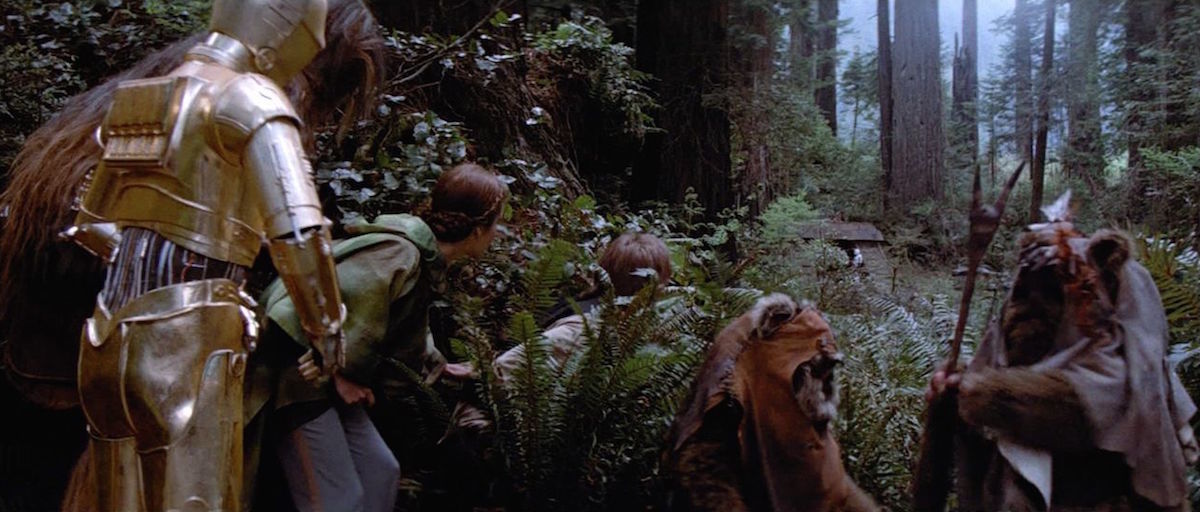 The Ewoks preparing to help the Rebel strike team attack the shield generator bunker