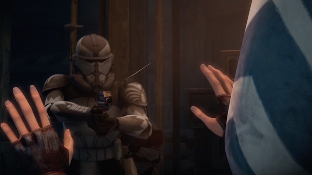 Commander Wolffe attempting to apprehend Ahsoka Tano