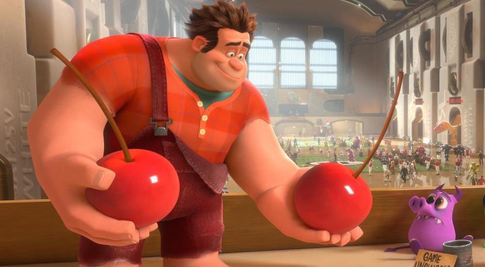 Ralph holding cherries in the animated movie "Wreck It Ralph"