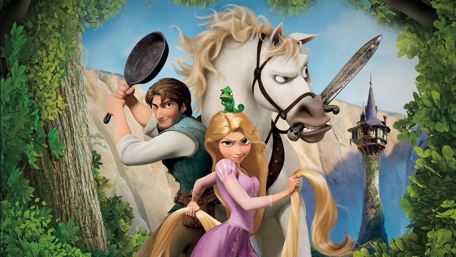 Image of Flynn Rider, Rapunzel, Pascal, and Maximus