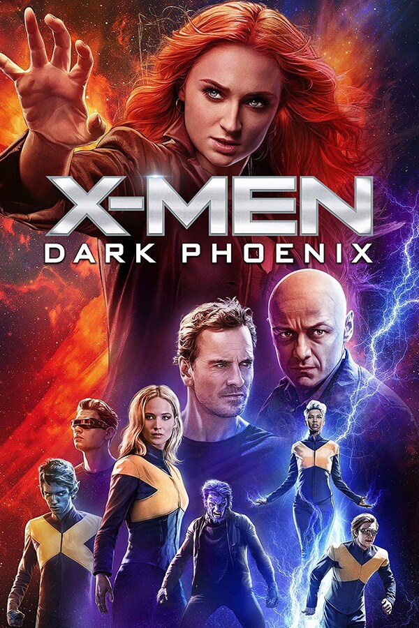 X-Men: Dark Phoenix poster featuring nine X-Men characters, the bulk of the image features Sophie Turner as Jean Grey.