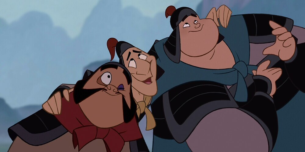 Characters Yao, Ling, and Chien Po in the animated movie "Mulan"