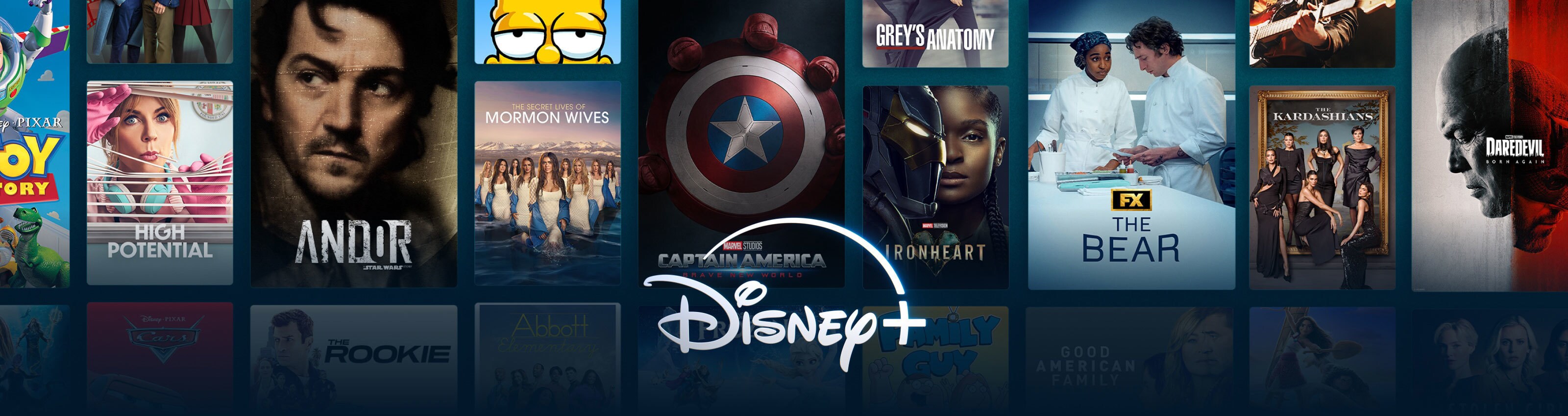 Tiles showing a large selection of content available on Disney+
