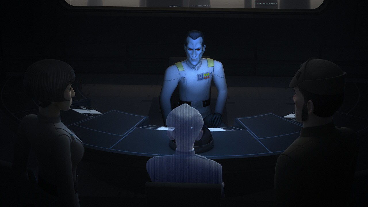 On Lothal, Grand Admiral Thrawn contacts Tarkin. He knows Phoenix Squadron is readying an attack ...
