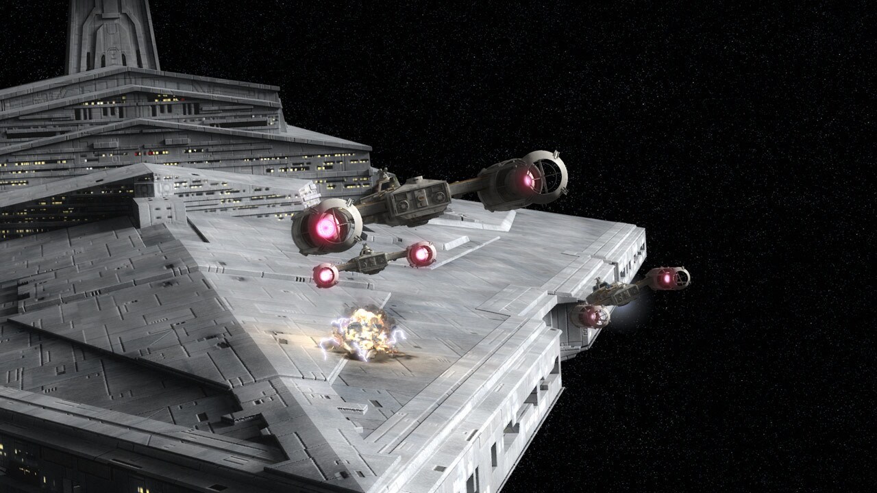 Dodonna's Y-wings lead the rebel attack, bombing Star Destroyers and making a path for Ezra. In t...